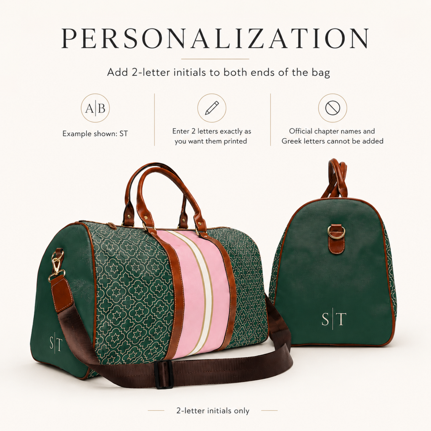 Personalized Pink and Green Weekender Duffel Bag