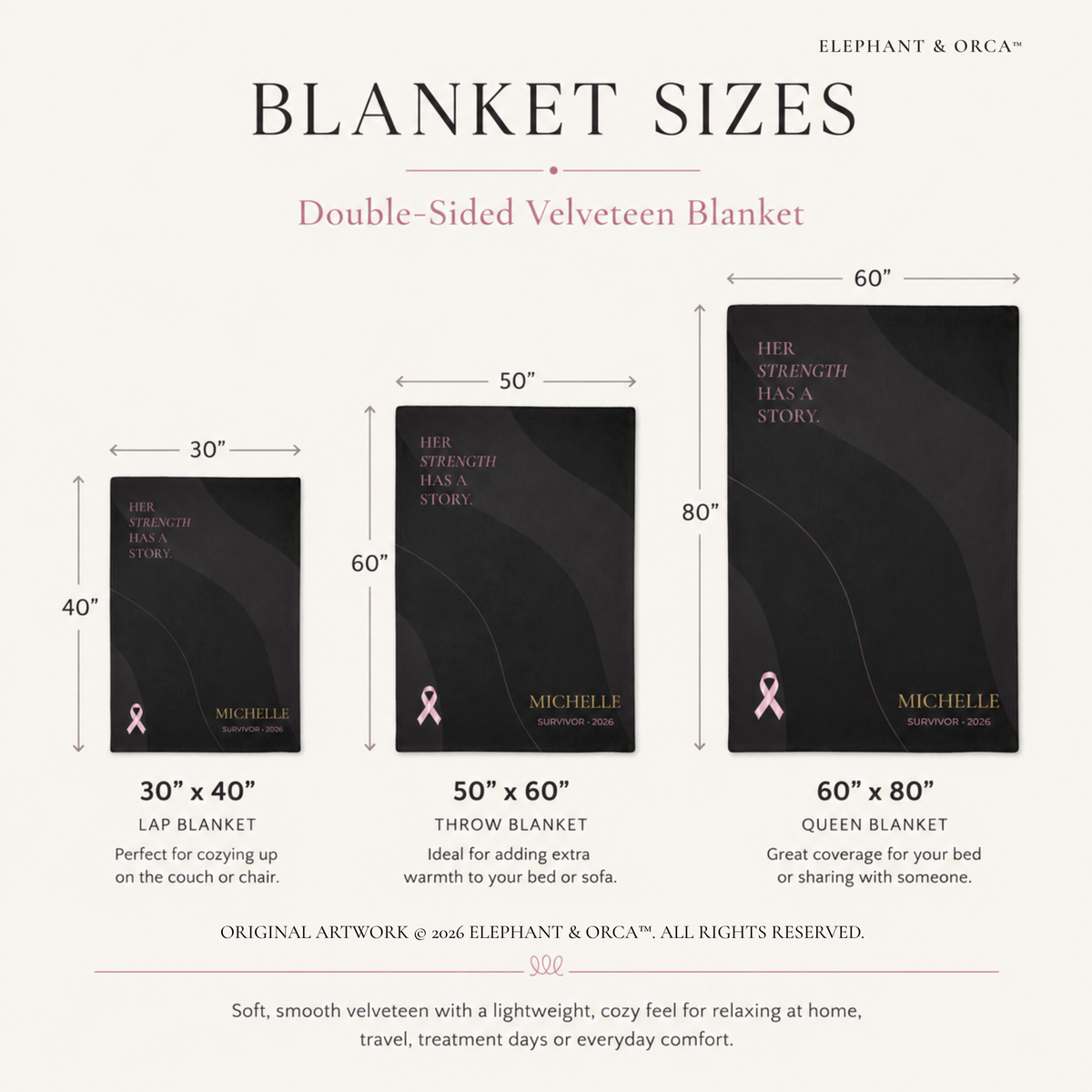 Her Strength Has a Story Personalized Breast Cancer Survivor & Warrior Velveteen Blanket