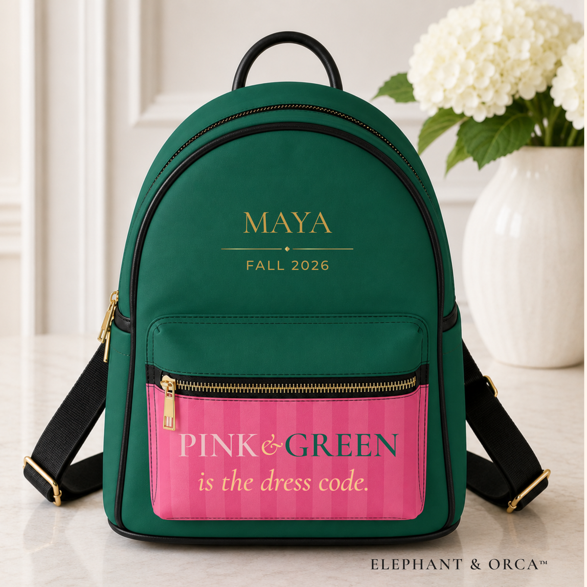 Personalized Pink & Green Mini Backpack – Custom Name & Crossing Year
