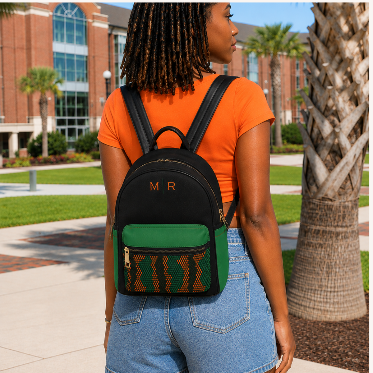 Green & Orange Mini Backpack Bulk Order | Personalized College & Team Gifts