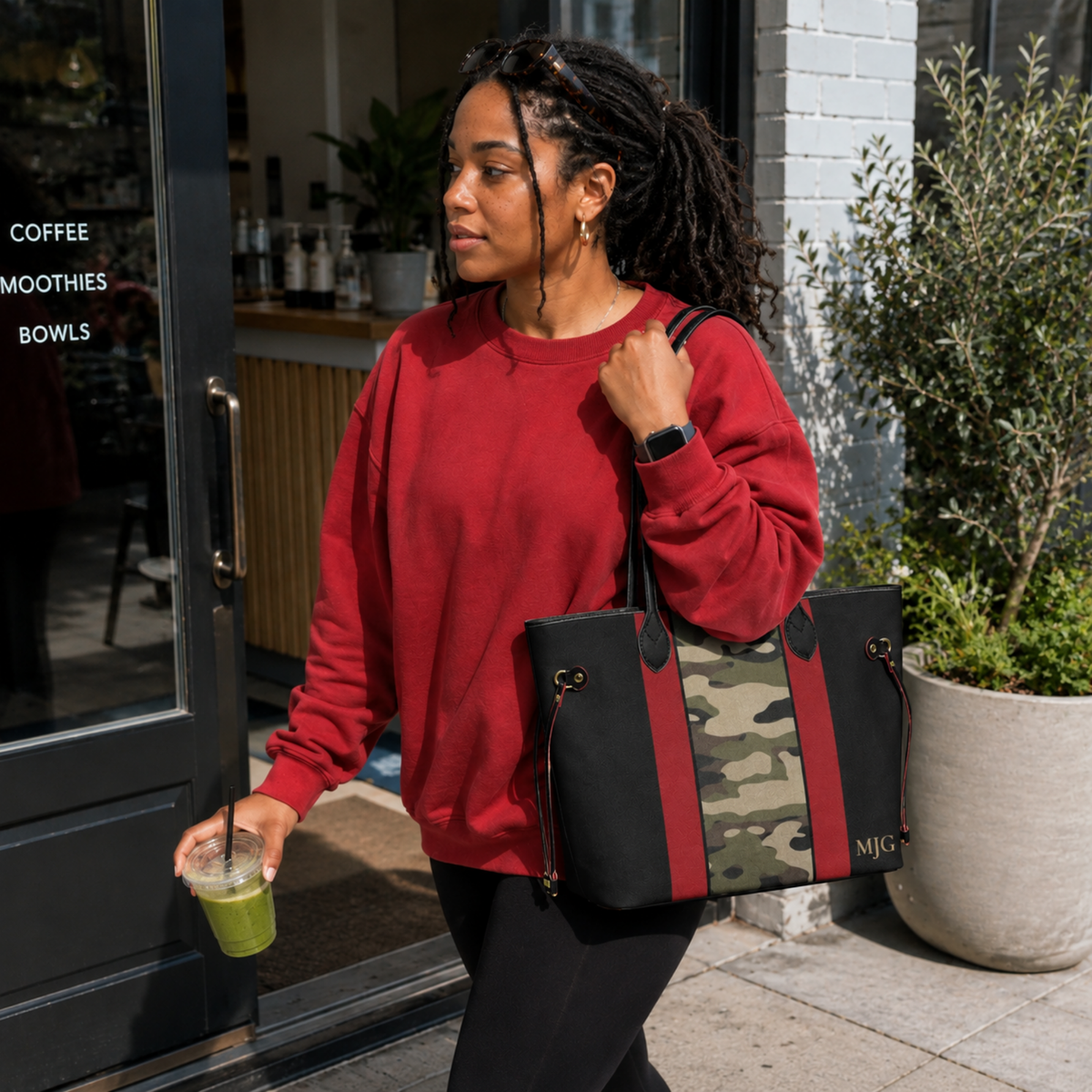 Personalized Crimson Camo Vegan Leather Handbag – Custom Monogram