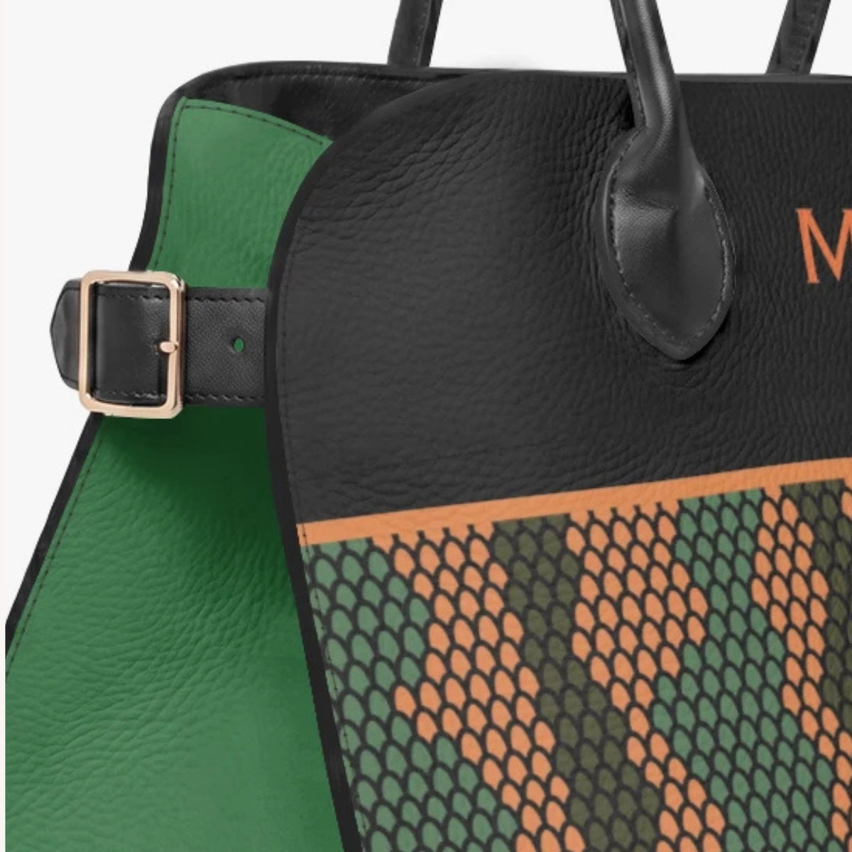 Personalized Orange & Green Vegan Leather Handbag – Custom Monogram