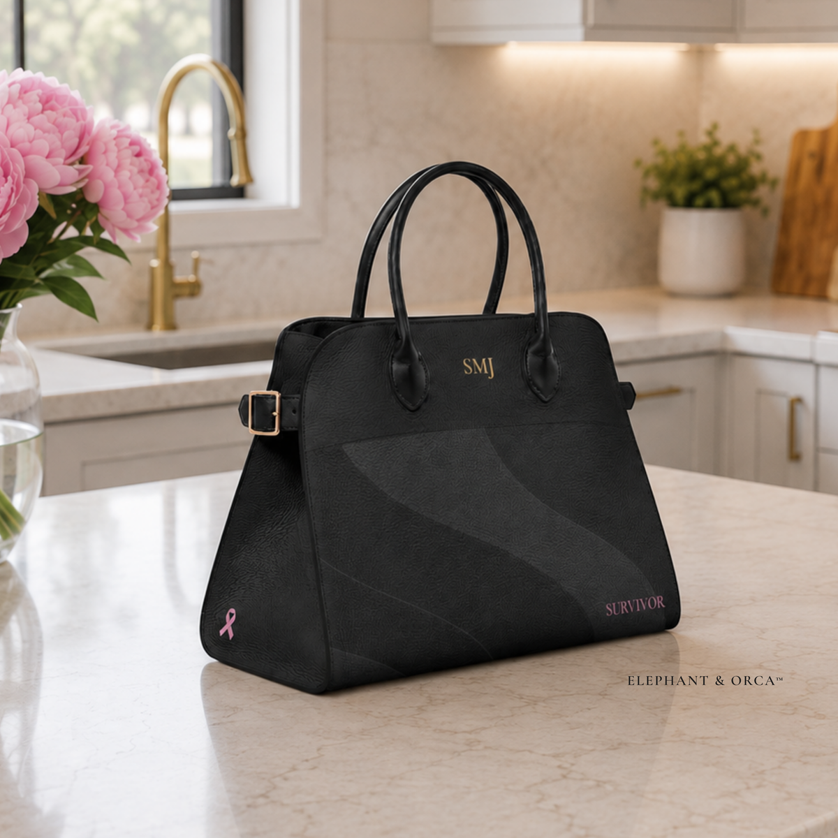Personalized Breast Cancer Survivor Handbag – Monogram Vegan Leather Bag
