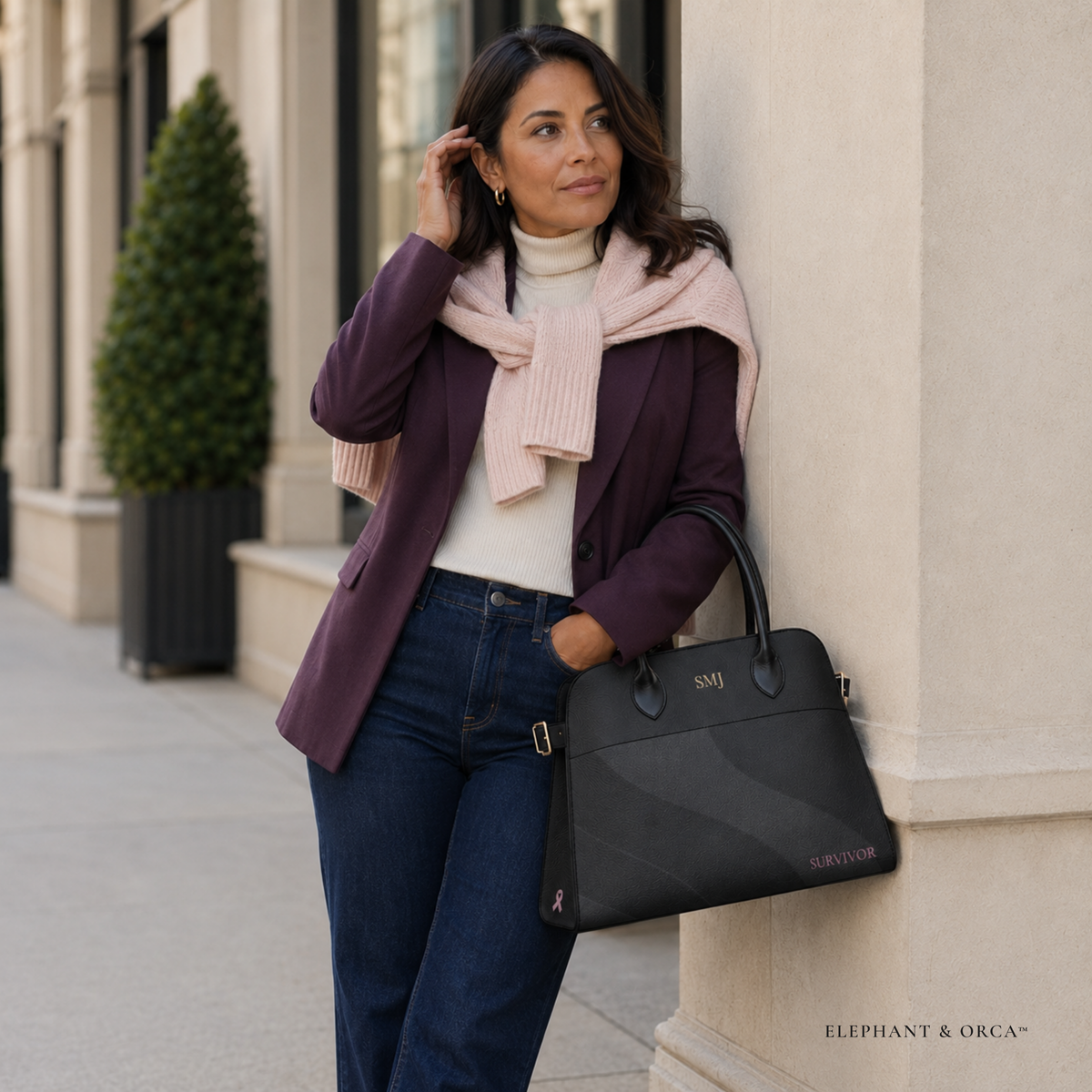 Personalized Breast Cancer Survivor Handbag – Monogram Vegan Leather Bag