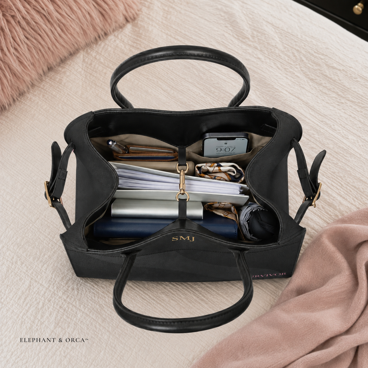 Personalized Breast Cancer Survivor Handbag – Monogram Vegan Leather Bag