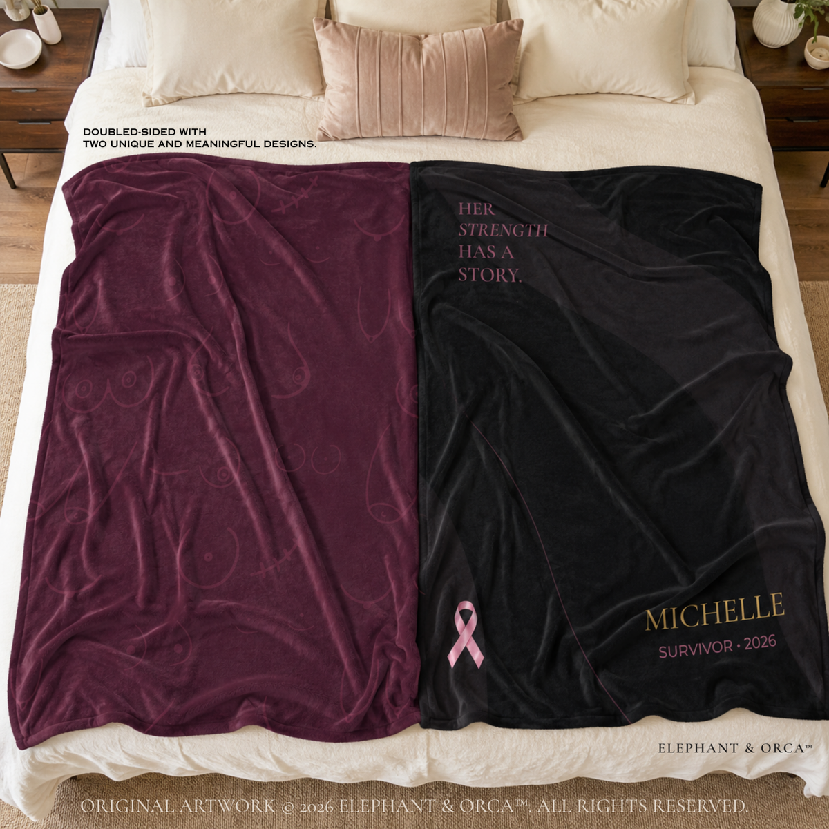 Her Strength Has a Story Personalized Breast Cancer Survivor & Warrior Velveteen Blanket