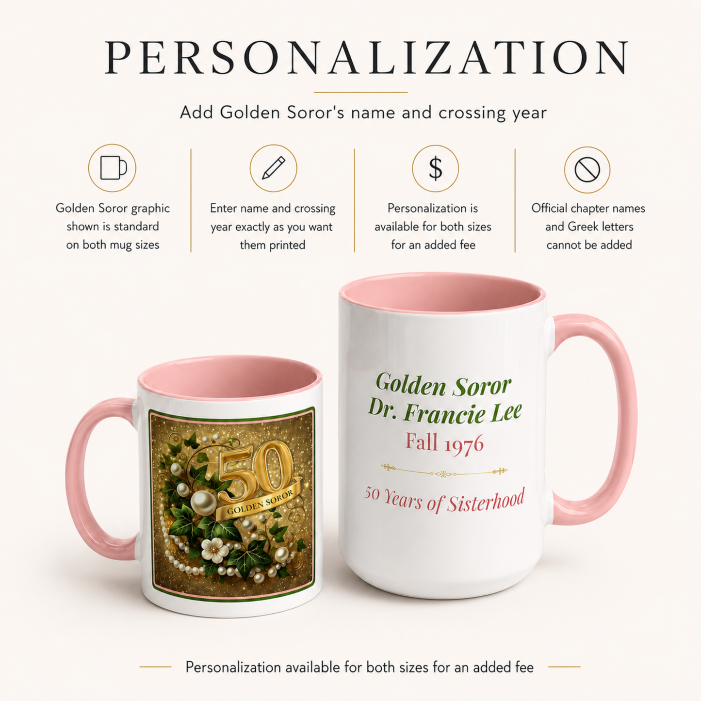 Personalized Golden Sisterhood Anniversary Mug