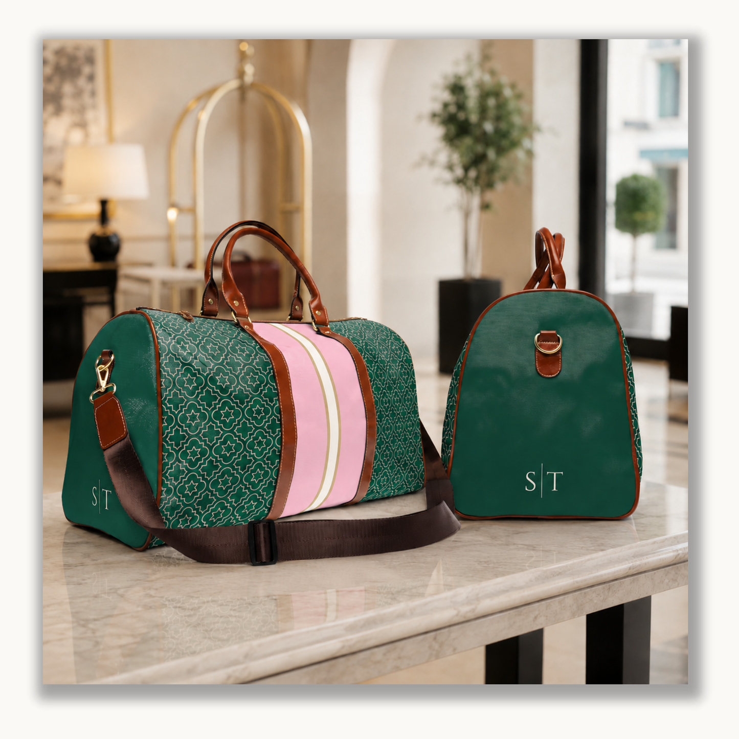 Personalized Pink and Green Weekender Duffel Bag