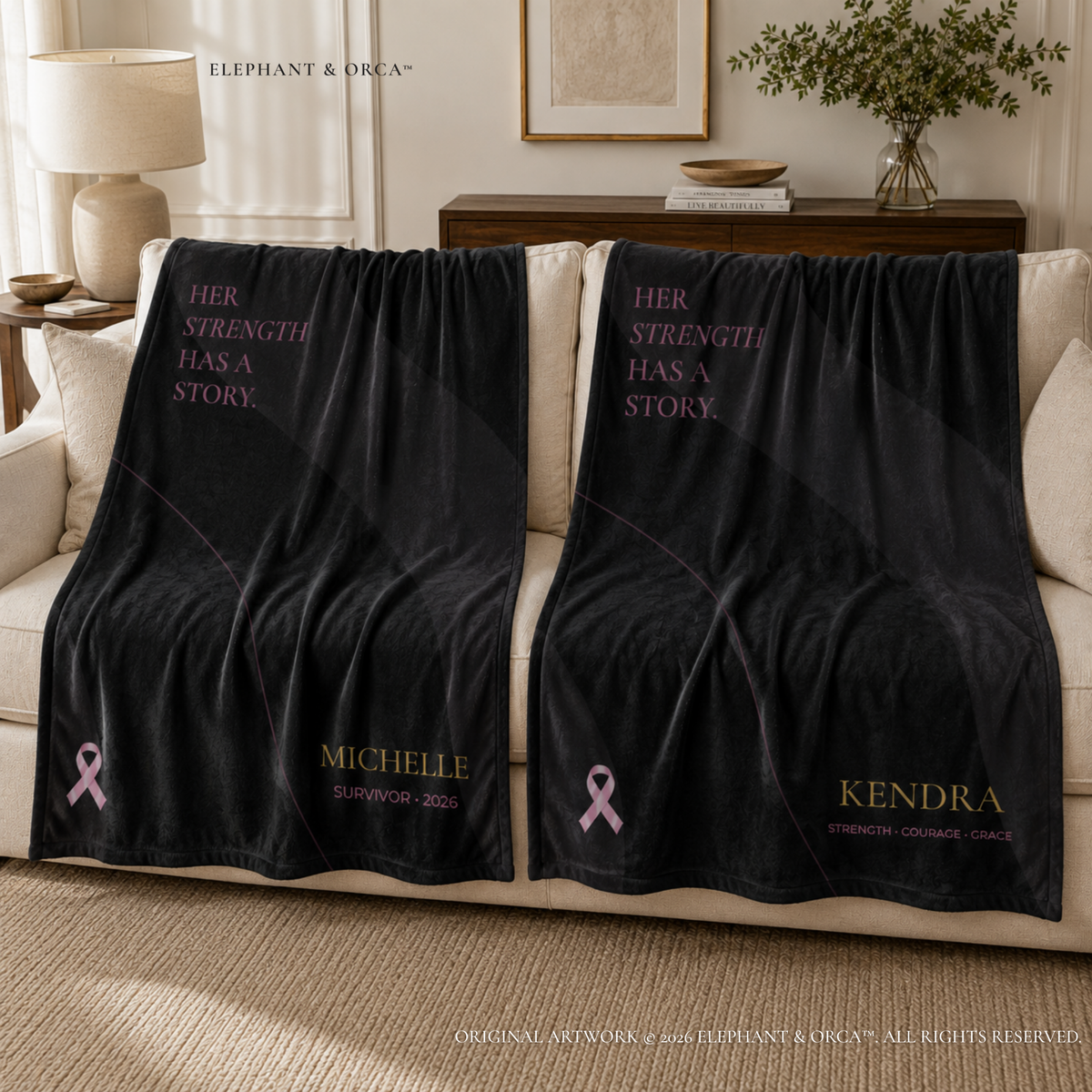 Her Strength Has a Story Personalized Breast Cancer Survivor & Warrior Velveteen Blanket