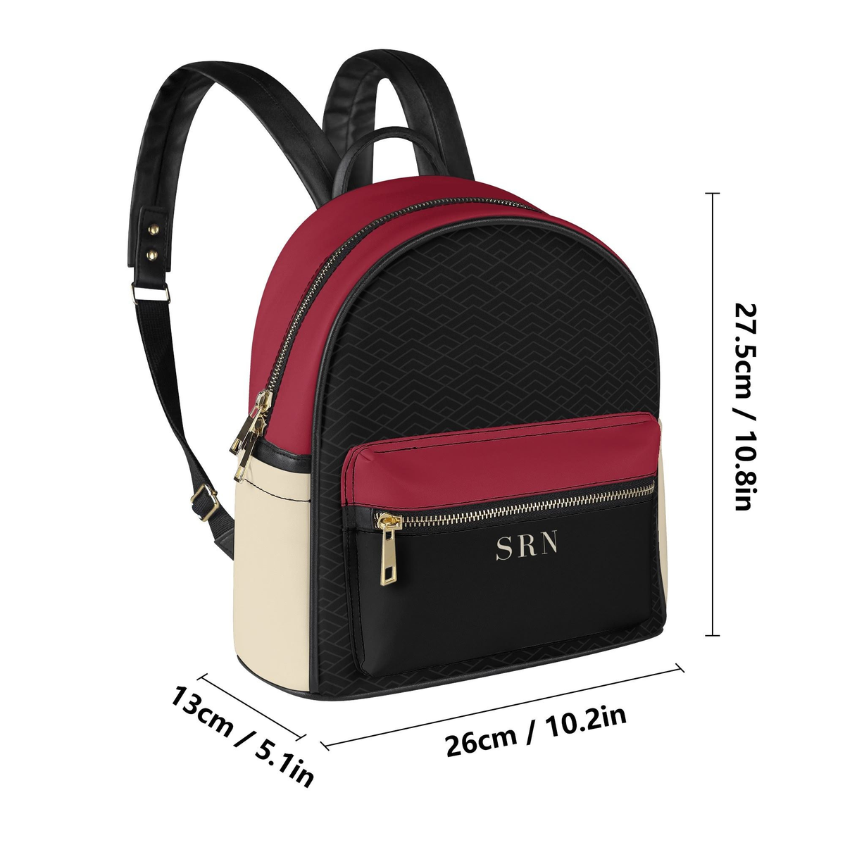 Personalized Crimson & Cream Mini Backpack – Custom Monogram
