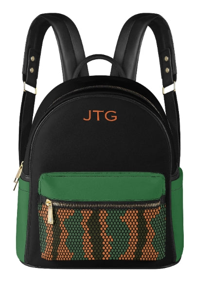 Personalized Orange & Green Mini Backpack – Custom Monogram
