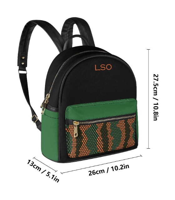 Personalized Orange & Green Mini Backpack – Custom Monogram