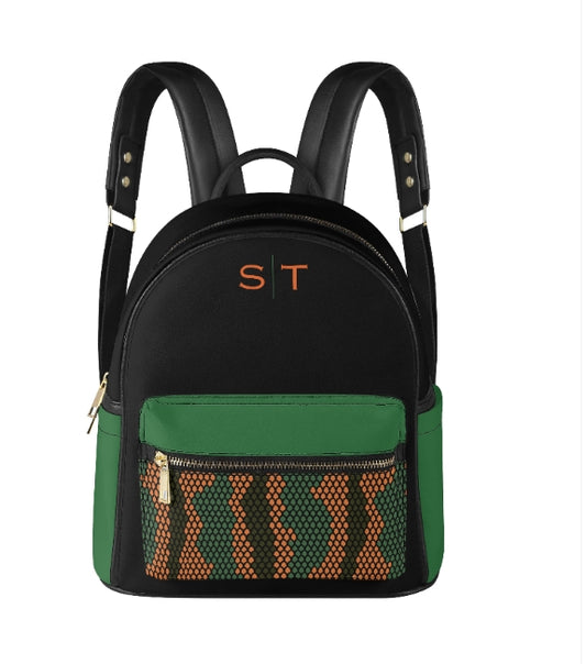 Personalized Orange & Green Mini Backpack – Custom Monogram